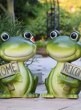 门口迎宾欢迎牌摆件幼儿园卡通动物青蛙装饰花园户外园林景观雕塑