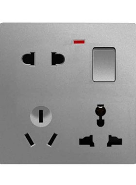 国际通用86型银灰色一开八孔插座暗装6孔8孔带开关10a16a电源面板