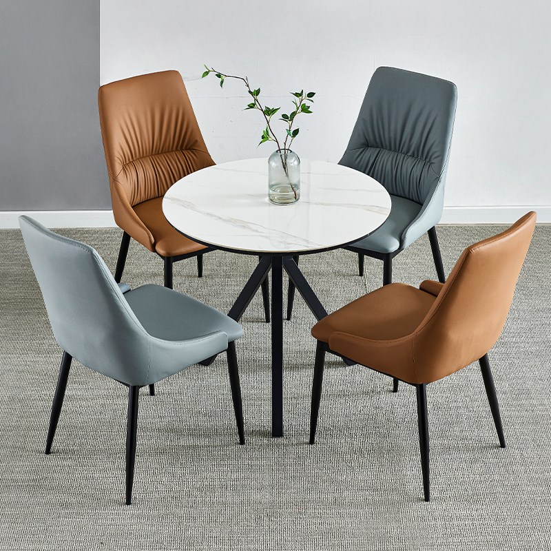 岩板圆桌餐桌办公休闲会客接待洽谈桌椅组合阳台桌子郁金香小圆桌