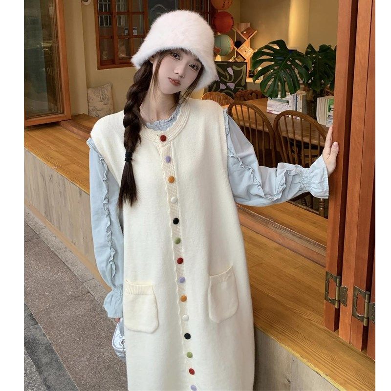 大码女装2024秋冬新中式手工彩虹扣加厚中长针织马甲裙+衬衫套装,女装/女士精品,大码套装,淘宝优惠券,粉丝福利购,淘宝优惠卷