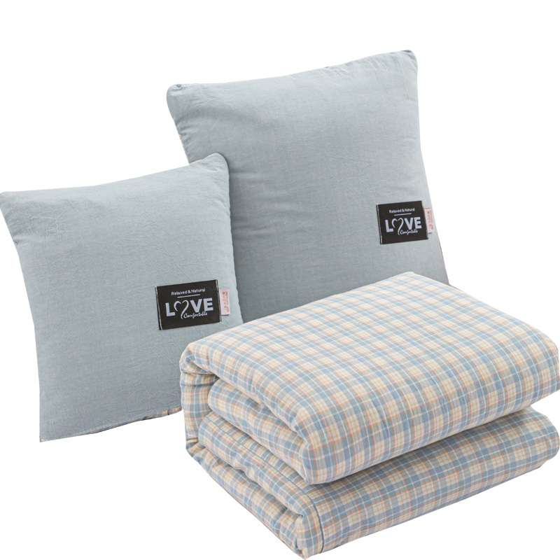 全棉色织水洗棉大豆抱枕被子两用车用纯棉汽车摺叠枕头毯子二合一