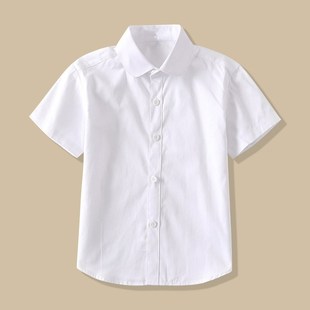 男童短袖 中大儿童夏薄白衬衣表演服小学生纯棉校服女班服 白色衬衫