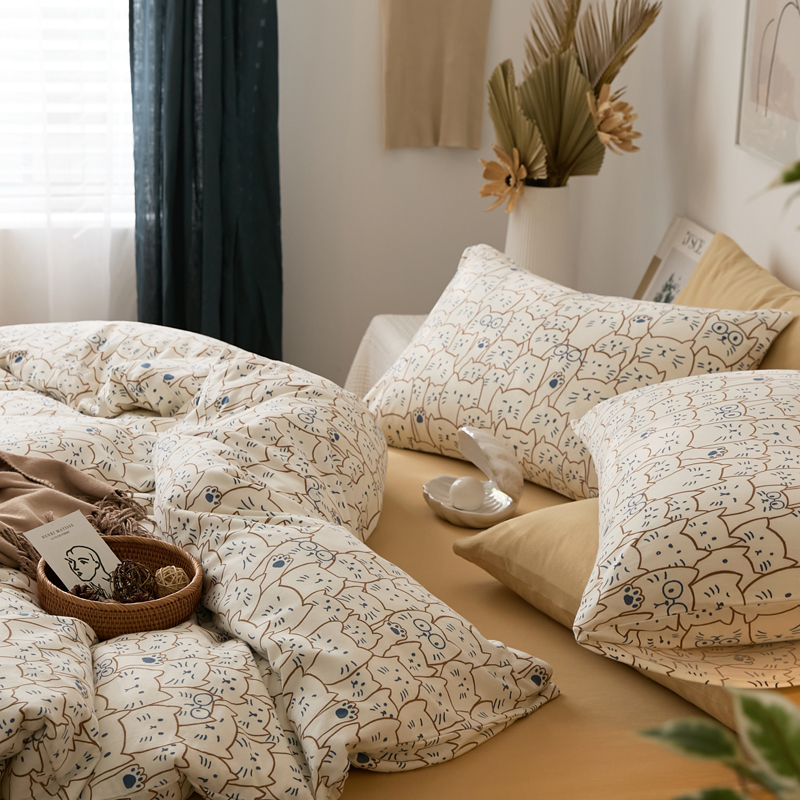 A类针织裸睡天竺棉四件套 可爱卡通纯棉全棉牀单被套牀笠牀上用品