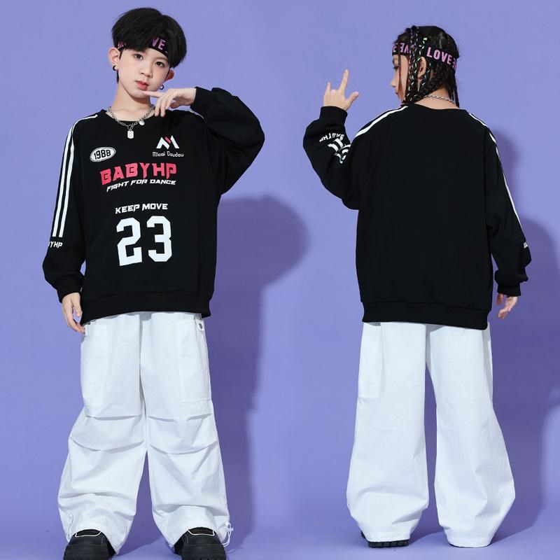 hiphop街舞裤子男童嘻哈白色直筒宽松儿童阔腿裤少儿舞蹈大童