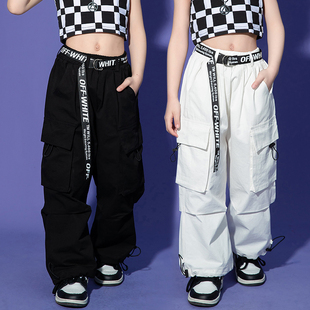 白色裤子男童街舞嘻哈宽松夏季黑色儿童潮女童爵士舞工装裤薄款潮