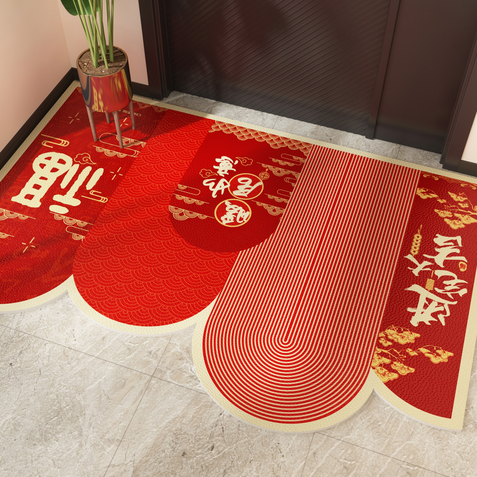 喜庆新年入门户地垫可擦免洗门口进门垫门外可裁剪pvc地毯红脚垫