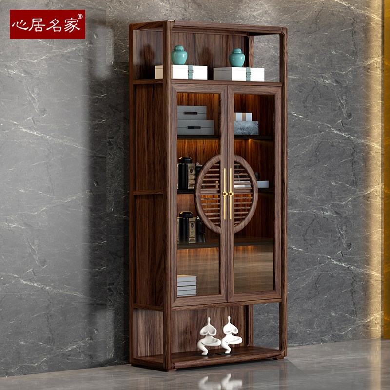心居名家新中式实木书柜两单门乌金木书房家具展示储物柜办公室
