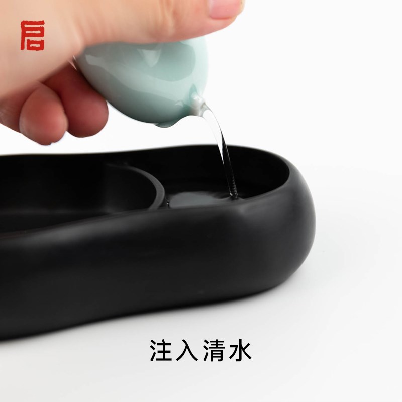 启明文房葫芦砚台保湿不干墨书法专用天然原石可研墨歙砚带盖高档