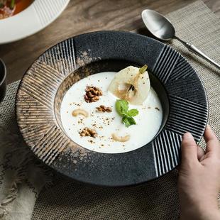 草帽碗复古宽边意面碗家用汤面碗北欧餐厅牛排盘甜品碗 创意日式