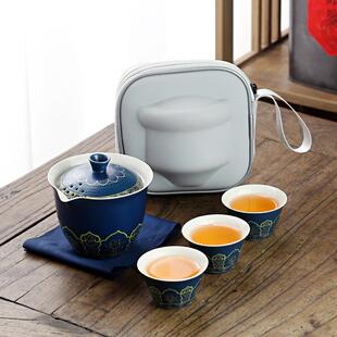 堆花旅行茶具公司节日商务高档礼品一壶三杯随身快客杯泡茶壶家用