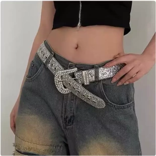 饰 皮带装 亚文化镶钻腰带朋克y2k辣妹千禧水钻百搭女装 饰牛仔裤