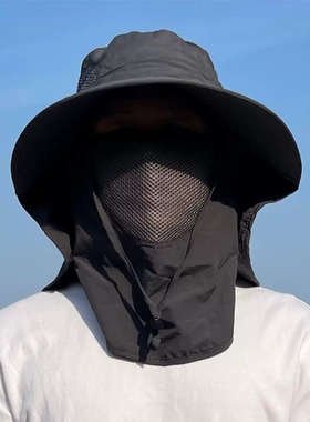钓鱼防晒帽子男款全脸护脖户外遮阳登山太阳帽面罩夏季大檐渔夫帽