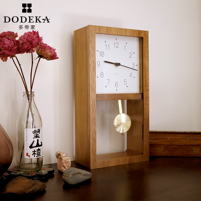 多帝家日式复f古实木钟表挂钟客厅家用北欧时钟挂墙装饰表报时摆