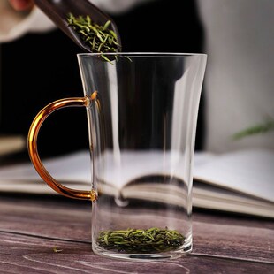 玻璃杯家用客厅水杯绿茶杯子男女办公室耐热简约透明泡茶杯带把
