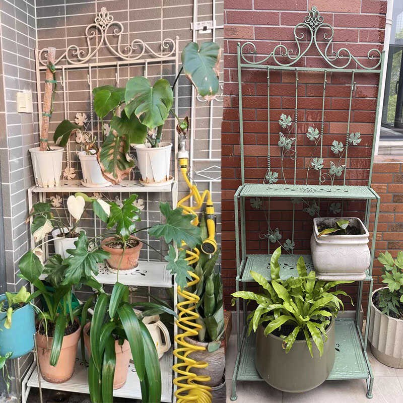 美式复古铁艺置物架庭院阳台花架落地式展示架花园装饰多层花盆架
