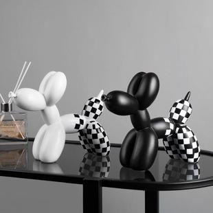 饰可爱摆件 北欧现代创意棋盘格狗轻奢树脂高级感桌面客厅电视柜装