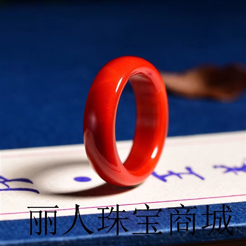 南红玛瑙玉石戒指满色满肉柿子红指环起胶扳指女男款玉戒指手饰品