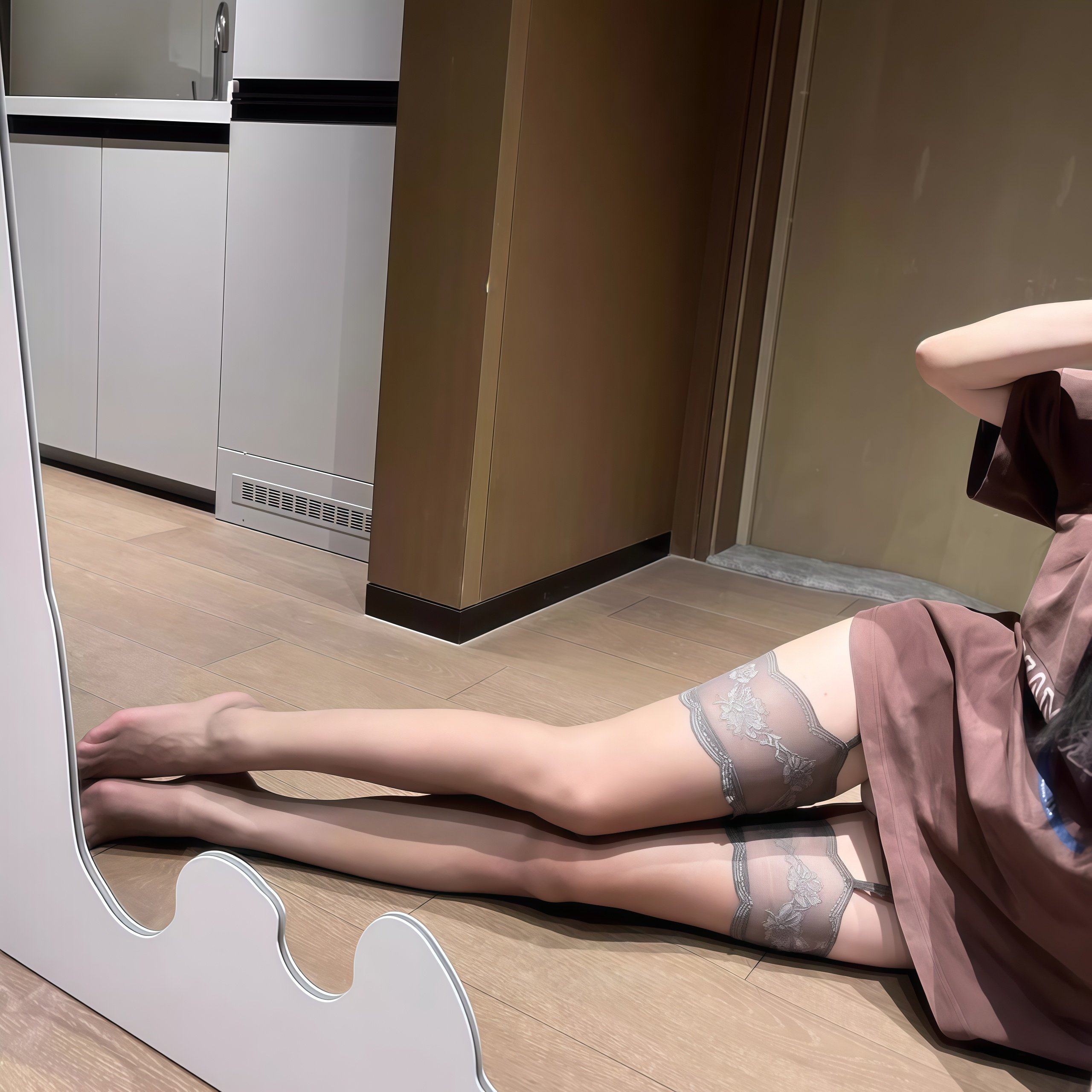 性感丝袜情感趣味禁欲系蕾丝一体式吊带袜纯欲过膝丝袜女灰丝肉丝