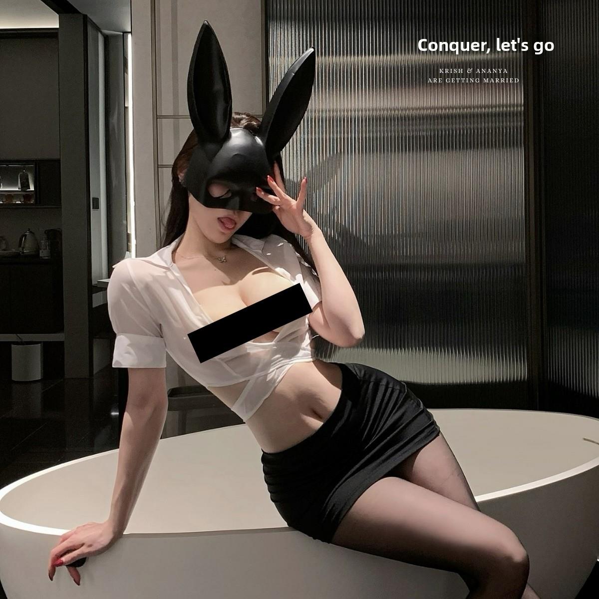 反商业的女孩!透明无腰上衣性感诱惑教师制服套装Qqny性感性感臀