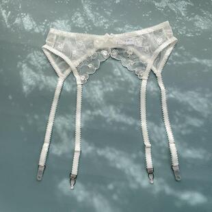 法式覆古经典爱心蕾丝丝袜止滑袜夹性感吊袜带腰封白色腿环固定带