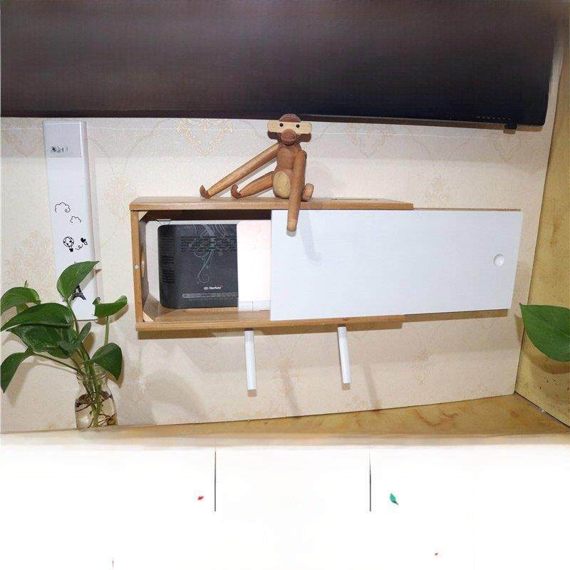 无线路由器实木收纳盒客厅插座无打孔阻塞壁挂式装饰猫机顶盒收纳