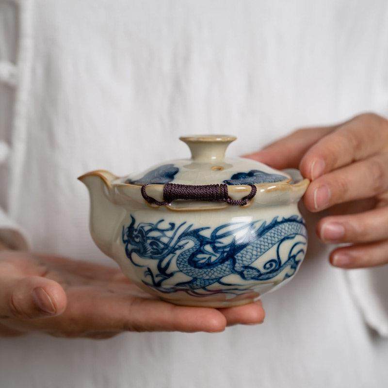 米黄汝仿古元青花窑手抓壶龙纹大号泡茶壶功夫茶具陶瓷大容量茶壶,餐饮具,茶壶,淘宝优惠券,粉丝福利购,淘宝优惠卷