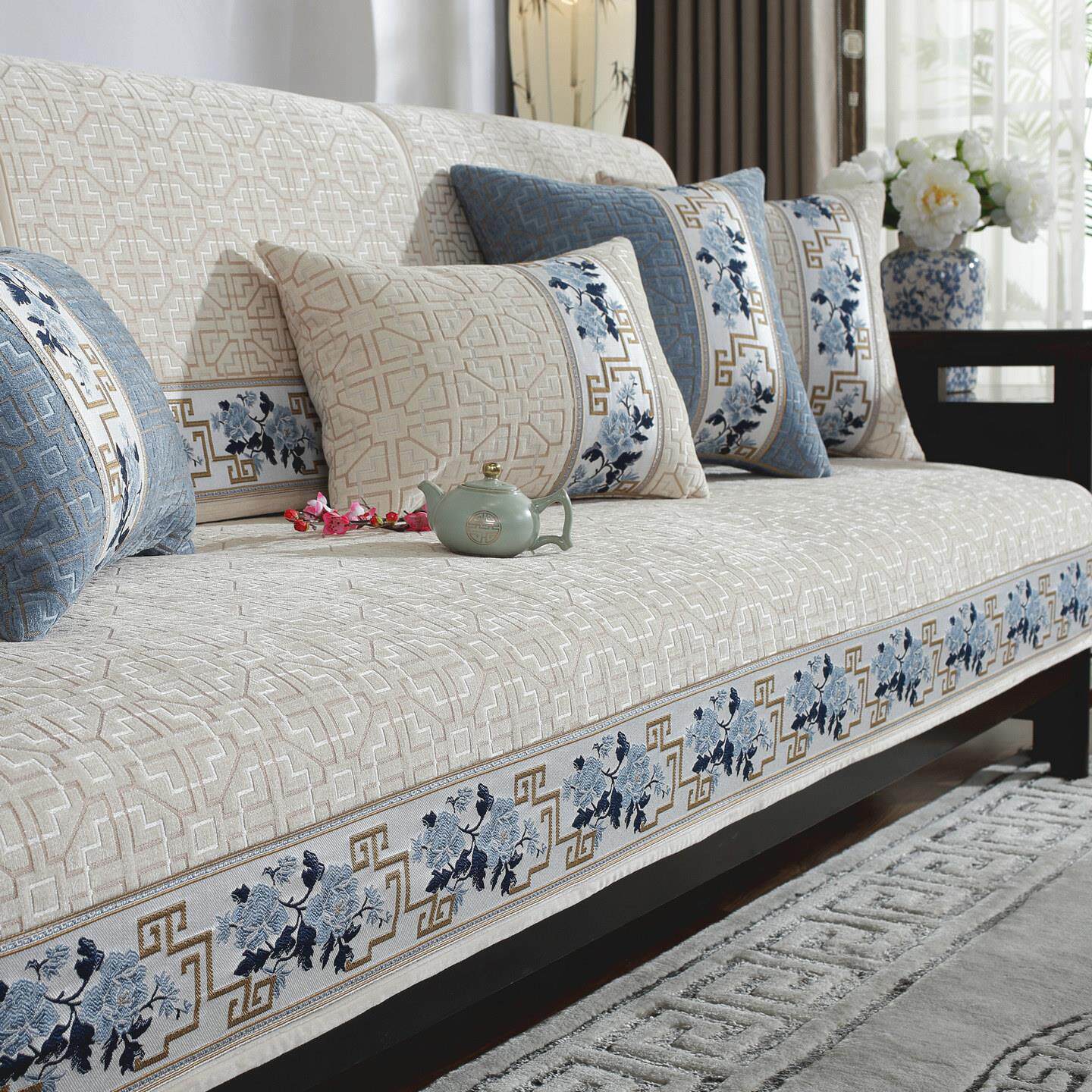 新中式沙发垫高档四季通用防滑2025新款实木中式沙发套罩巾全盖布