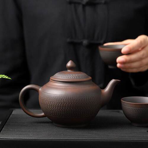 紫陶茶壶手工挑刀工艺仿古壶泡茶壶泡普洱复古紫砂陶壶茶具
