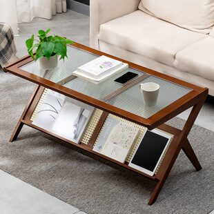 茶几客厅家用玻璃茶桌茶台小户型阳台实木极简2024新款轻奢高级感