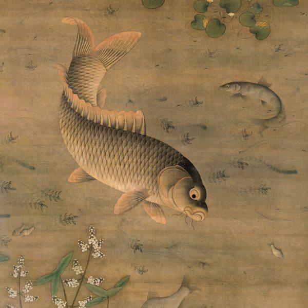 明缪辅鱼藻图绢布画艺术微喷复制画国画花鸟竖幅仿古画芯喷绘,家居饰品,国画,淘宝优惠券,粉丝福利购,淘宝优惠卷