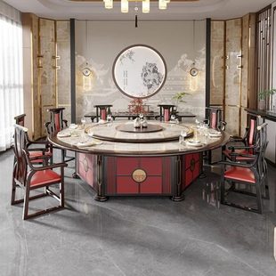 人大理石火锅桌电动餐桌大圆桌酒店转盘 人自动12板20岩现代新中式