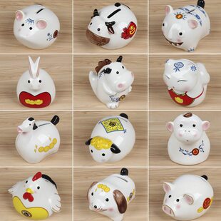 卡通迷你可爱十二生肖存钱罐牛龙狗小老鼠虎兔蛇猪儿童储蓄罐摆件