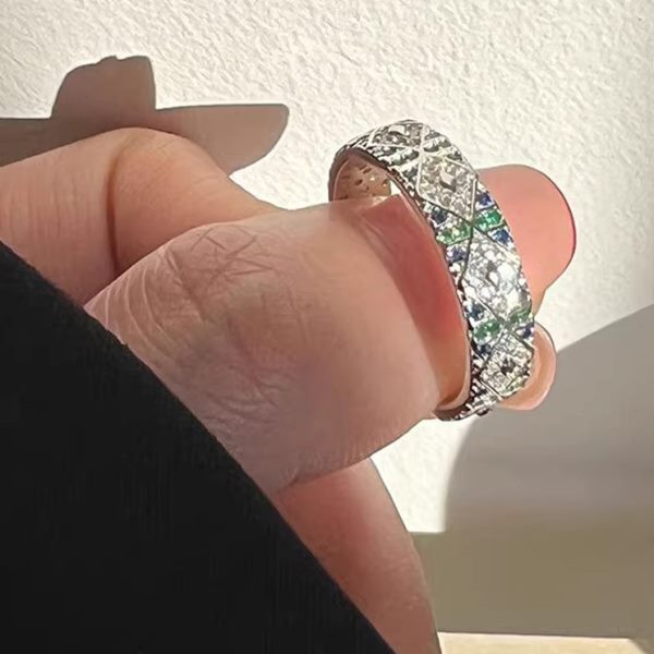 srrmhyn欧美S925银天使之眼戒指女复古时尚微镶锆石开口指环气质
