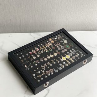 带盖高级收纳盒Pu耳钉针饰品防尘首饰盒珠宝耳盒耳坠皮大容量箱盒