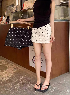 MosesQueen魔西女王白色缎面波点半身裙辣妹防走光a字包臀短裙子