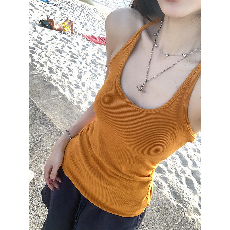 MosesQueen魔西女王南瓜色工字吊带背心夏季外穿美背内搭无袖上衣