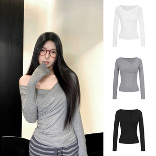 显瘦内搭打底衫 修身 上衣 t恤女春季 MosesQueen魔西女王交叉v领长袖