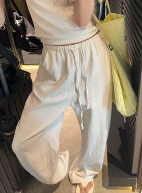 MosesQueen魔西女王白色棉麻裤子女夏季薄款宽松休闲裤亚麻阔腿裤