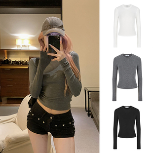 MosesQueen魔西女王正肩长袖 掐腰显瘦上衣 t恤女春秋冬内搭打底衫