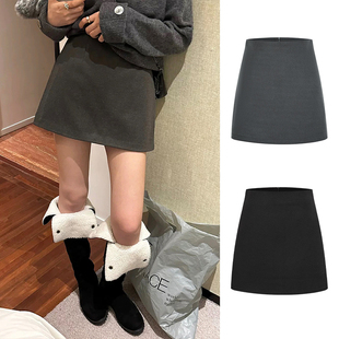 MosesQueen魔西女王灰色毛呢半身裙女秋冬防走光高腰a字包臀短裙