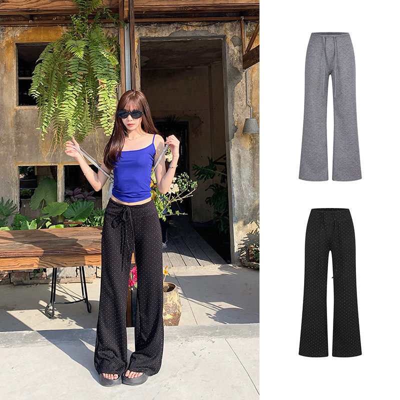 MosesQueen魔西女王波点休闲运动卫裤高腰垂感显瘦直筒宽松阔腿裤