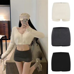 高腰a字开叉短裙 女2026新款 MosesQueen魔西女王灰色西装 半身裙裤