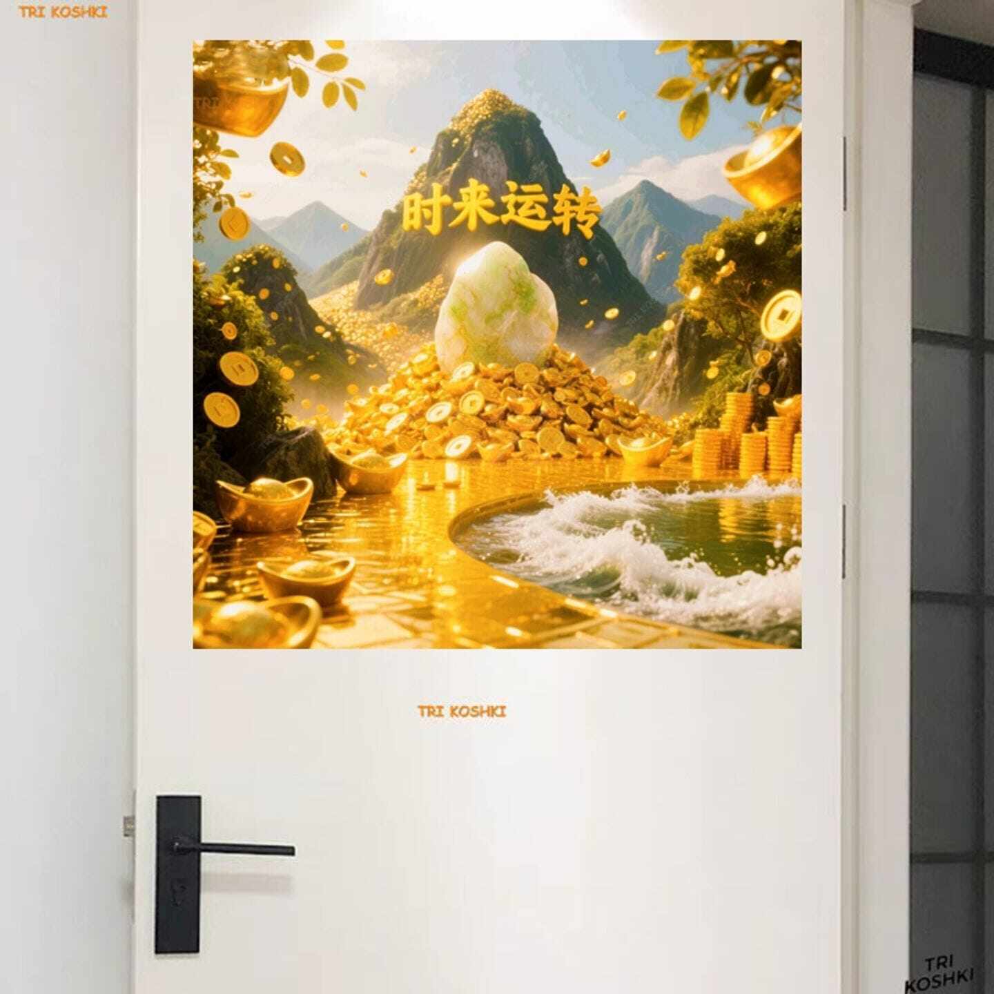 时来运转贴画玄关客厅走廊过道墙面木门装饰流水生财自粘招财墙贴