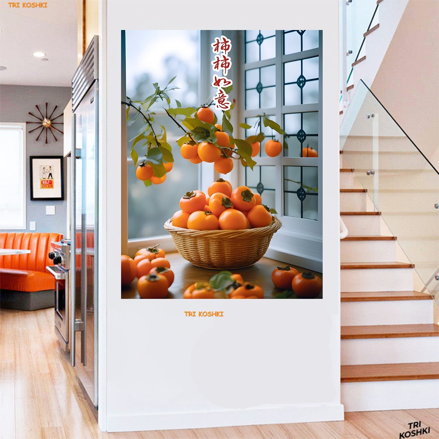 万事如意客厅玄关挂画沙发背景装饰画卧室柿柿如意好寓意背景墙贴