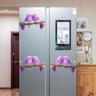 治愈系站在葡萄藤上的小鸟贴纸小鸟冰箱贴纸玻璃门窗冰箱门自贴画