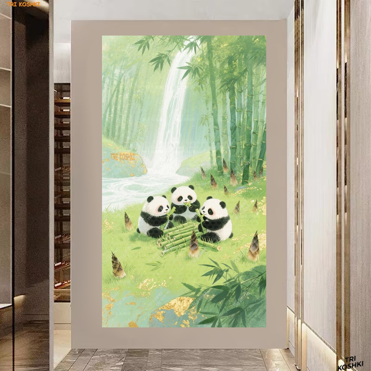 治愈系可爱大熊猫吃竹子贴画玄关客厅卧室儿童房床头木门装饰贴纸