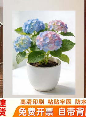 居家绿植墙贴装饰贴纸水润薄荷叶白大理石花盆治愈家居器物贴饰画