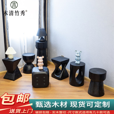 实木方形木墩底座摆件矮凳展示台