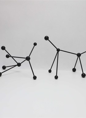 简约点线银色分子m球金属摆件样板房售楼处家居客厅桌面装饰品