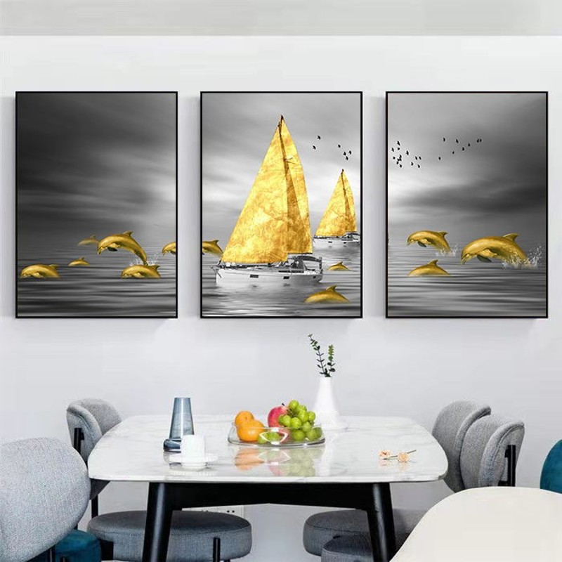 油画九鱼图荔枝玄关圆形装饰画餐厅E客厅轻奢壁画新中式挂画入定图片